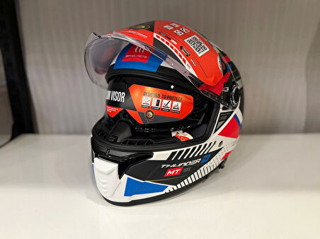 KASK MT THUNDER 4 SV LUMİNENCE A7 MAT BEYAZ/MAVİ