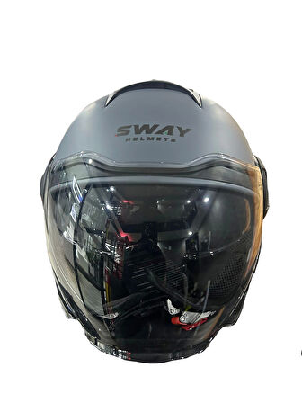 KASK SWAY SW-737 MAT GRİ ÇENESİZ GÜNEŞ GÖZLÜKLÜ