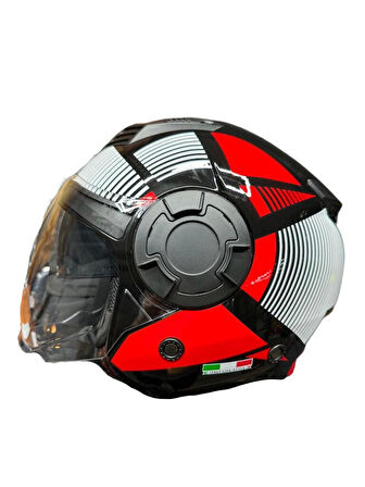 KASK SWAY SW-766 GEKO BLACK/RED ÇENESİZ GÜNEŞ GÖZLÜKLÜ