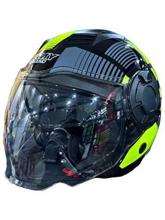 KASK SWAY SW-766 GEKO BLACK/YELLOW ÇENESİZ GÜNEŞ GÖZLÜKLÜ