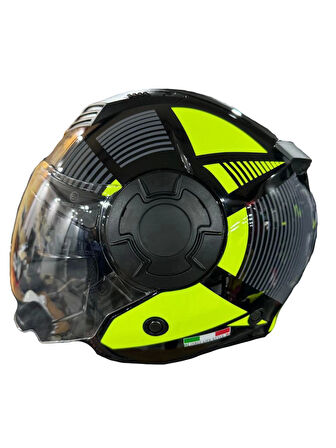 KASK SWAY SW-766 GEKO BLACK/YELLOW ÇENESİZ GÜNEŞ GÖZLÜKLÜ