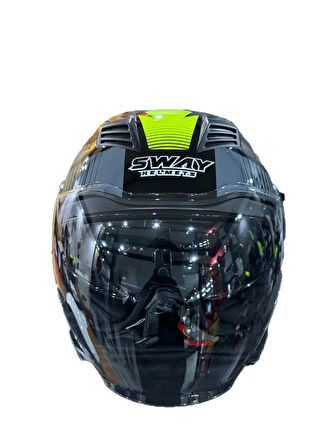 KASK SWAY SW-766 GEKO BLACK/YELLOW ÇENESİZ GÜNEŞ GÖZLÜKLÜ