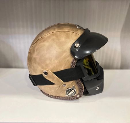 Kask TEX 701 JYT Kahverengi Deri + KASK MASKELİ