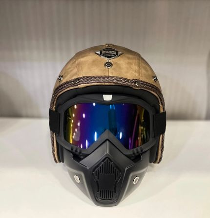 Kask TEX 701 JYT Kahverengi Deri + KASK MASKELİ