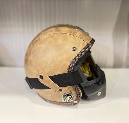 Kask TEX 701 JYT Kahverengi Deri + KASK MASKELİ