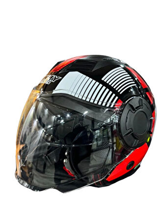 KASK SWAY SW-766 GEKO BLACK/RED ÇENESİZ GÜNEŞ GÖZLÜKLÜ