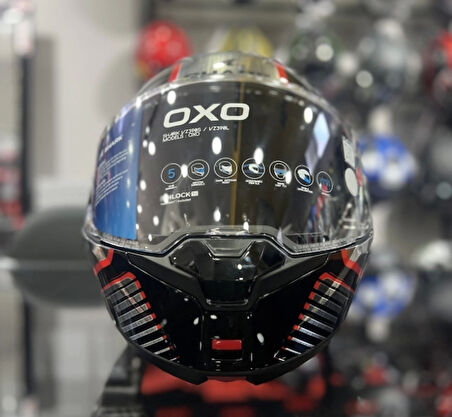 Kask Shark Oxo Sıkter Çene Açılır Gümüş/Siyah/Kırmızı