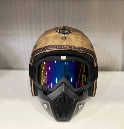 Kask TEX 701 JYT Kahverengi Deri + KASK MASKELİ