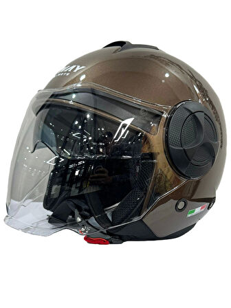 KASK SWAY SW-737 PARLAK KAHVERENGİ ÇENESİZ GÜNEŞ GÖZLÜKLÜ