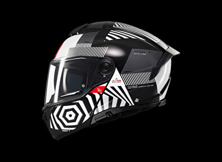 KASK MT ATOM 2 STRANGE B2 ÇENE AÇILIR SİYAH/BEYAZ