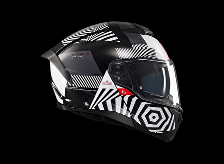 KASK MT ATOM 2 STRANGE B2 ÇENE AÇILIR SİYAH/BEYAZ