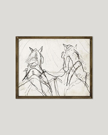 Karakalem Atlar Çerçeveli Poster