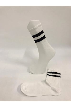 Unisex 6' Lı Siyah Beyaz Uzun Çizgili Tenis Çorabı