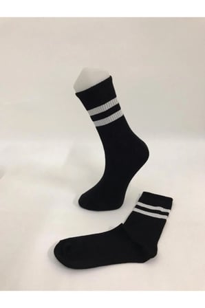 Unisex 6' Lı Siyah Beyaz Uzun Çizgili Tenis Çorabı