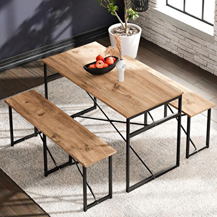 Masa Takımı Bench Bank Masa Seti 120x60 Masa Mutfak Masası Yemek Masası 1224