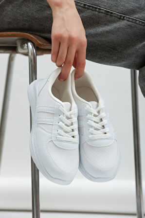 Kadın - Erkek - Unisex Bağcıklı Anatomik Taban Günlük Spor Ayakkabı Sneaker Beyaz
