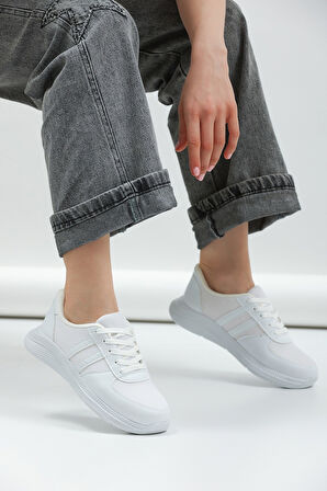 Kadın - Erkek - Unisex Bağcıklı Anatomik Taban Günlük Spor Ayakkabı Sneaker Beyaz