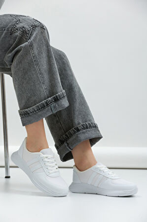 Kadın - Erkek - Unisex Bağcıklı Anatomik Taban Günlük Spor Ayakkabı Sneaker Beyaz