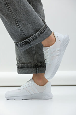 Kadın - Erkek - Unisex Bağcıklı Anatomik Taban Günlük Spor Ayakkabı Sneaker Beyaz