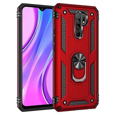Smcase Xiaomi Redmi 9 Kılıf Vega Yüzüklü Çift Katmanlı Tank Kapak  Nano Ekran Koruyucu