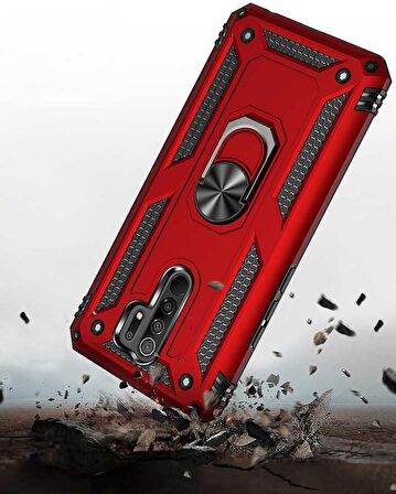 Smcase Xiaomi Redmi 9 Kılıf Vega Yüzüklü Çift Katmanlı Tank Kapak  Nano Ekran Koruyucu
