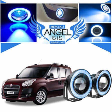 Fiat Doblo D3 Uyumlu, Universal Mercekli Led Angel Sis Farı, 76mm Buz Mavi Renk