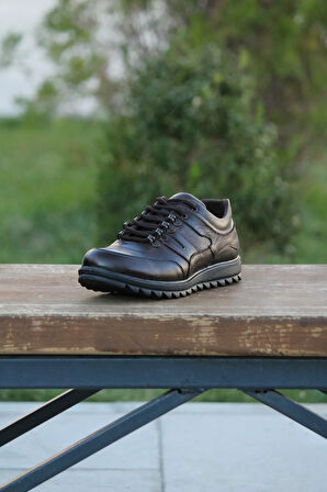 Erkek Sportif Kışlık Kundura Hakiki Deri  Kauççuk Dişli Taban Otobetik ve Bağlı