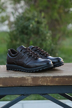 Erkek Sportif Kışlık Kundura Hakiki Deri  Kauççuk Dişli Taban Otobetik ve Bağlı