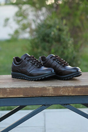 Erkek Sportif Kışlık Kundura Hakiki Deri  Kauççuk Dişli Taban Otobetik ve Bağlı