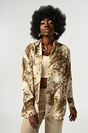 KADIN KARIŞIK DESENLİ OVERSİZE KESİM GÖMLEK