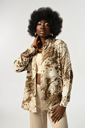 KADIN KARIŞIK DESENLİ OVERSİZE KESİM GÖMLEK