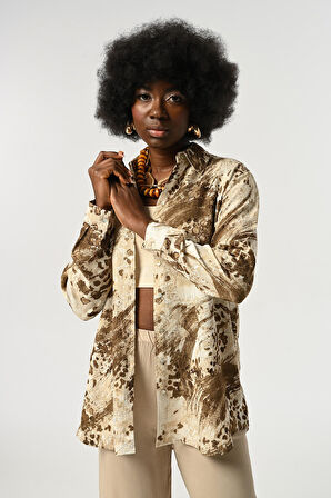 KADIN KARIŞIK DESENLİ OVERSİZE KESİM GÖMLEK