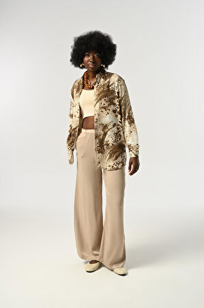 KADIN KARIŞIK DESENLİ OVERSİZE KESİM GÖMLEK