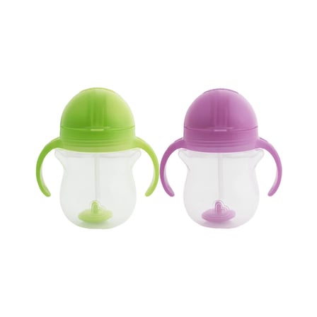 Munchkin Tıklama Kilitli Uçlu Pipetli Alıştırma Bardağı,6AY+,207ML, Yeşil Mor 2li Paket