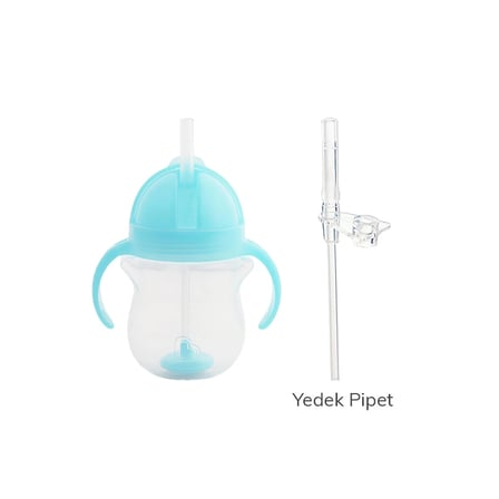 Munchkin Tıklama Kilitli Uçlu Pipetli Alıştırma Bardağı, 6ay+, 207ml, Mavi,& Yedek Pipet 1 Adet