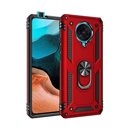 Smcase Xiaomi Poco F2 Pro Kılıf Vega Yüzüklü Tank Kapak  Nano Ekran Koruyucu