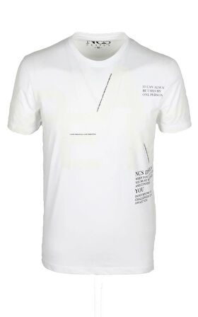 Erkek Tişört Bisiklet Yaka Beyaz %100 Pamuk Slim Fit Baskılı T-shirt NCS JEANS 1227