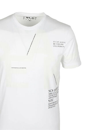 Erkek Tişört Bisiklet Yaka Beyaz %100 Pamuk Slim Fit Baskılı T-shirt NCS JEANS 1227
