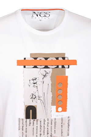 Erkek Tişört Bisiklet Yaka Beyaz %100 Pamuk Slim Fit Baskılı T-shirt NCS JEANS 1228