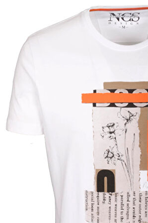 Erkek Tişört Bisiklet Yaka Beyaz %100 Pamuk Slim Fit Baskılı T-shirt NCS JEANS 1228