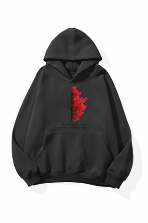 Unisex Yumuşak Dokulu Kızıl Ağaç Baskılı Tasarım Oversize 3 İplik Hoodie Sweatshirt