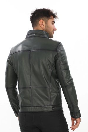 Erkek Cep Detaylı Dik Yaka Hakiki Deri Mont - 1229