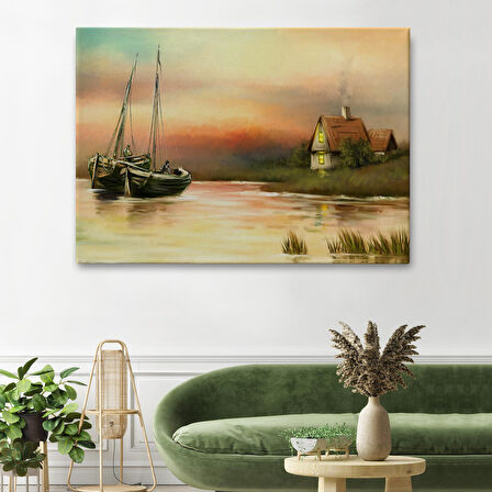 Harita Sepeti Rusya Köy Balıkçıları Manzara Duvar Tablosu-1229