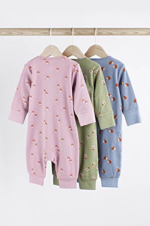 % 100 Pamuklu Lila Çiçekli 3’lü Tulum Set