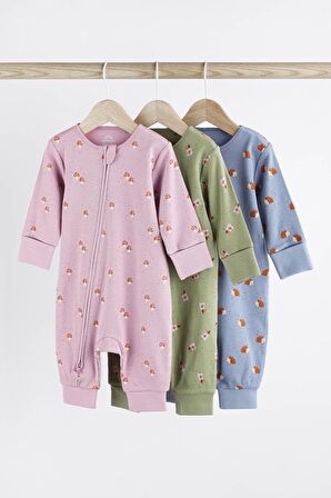 % 100 Pamuklu Lila Çiçekli 3’lü Tulum Set