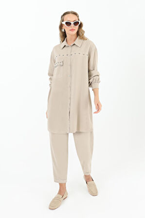 Puane Cep Kapağı Taş Çakmalı Kadın Tunik 10527