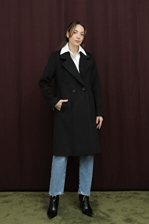 Puane Kadın Kruvaze Yaka Kaşe Kaban -15194KBN