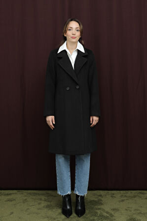 Puane Kadın Kruvaze Yaka Kaşe Kaban -15194KBN