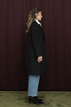 Puane Kadın Kruvaze Yaka Kaşe Kaban -15194KBN