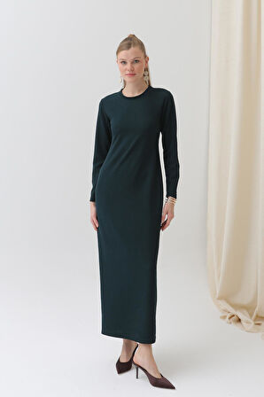 Kadın Basic Uzun Kollu Triko Maxi Elbise-12591ELB